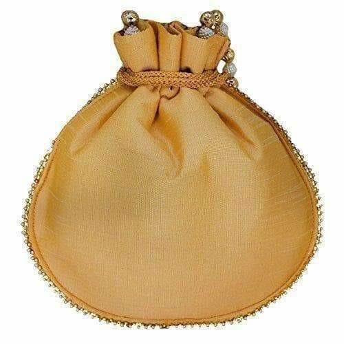 Ethnic Silk Potli bag Clutch Batwa Pouch with Embroidery and Metal Bead work Gift For Women | Grocsy