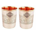 Embossed Design Steel Copper Glass Tumbler (250ml) - Set of 2 | Grocsy