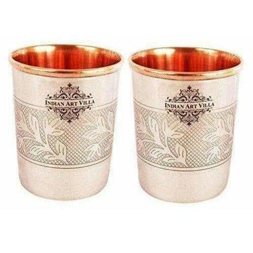 Embossed Design Steel Copper Glass Tumbler (250ml) - Set of 2 | Grocsy