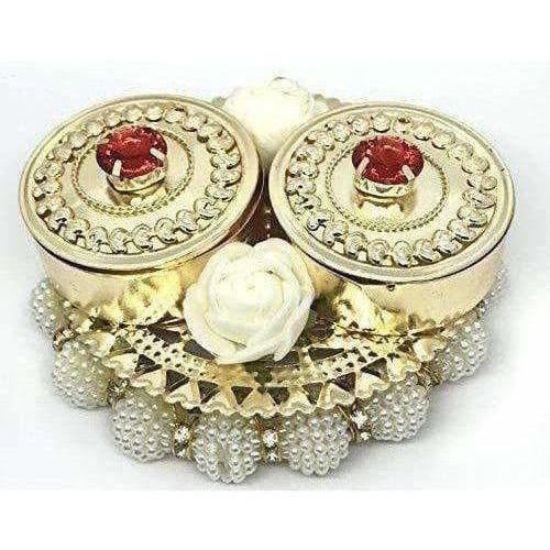 Haldi Kumkum Box Elegant with Lids - Decorated with Flowers - Colored Crystals | Grocsy