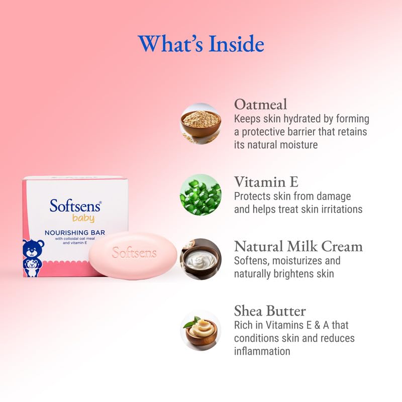 Softsens Baby Nourishing Soap Bar Enriched with Colloidal Oatmeal, Shea Butter & Vitamin E | Grocsy