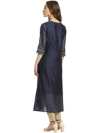Juniper Women's Indigo Floral Printed Chanderi A-Line Kurta | Grocsy