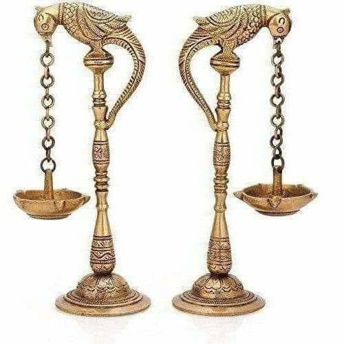Brass - Pair Of Bird Diya Oil Lamp Stand | Grocsy