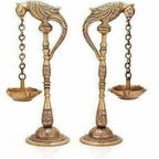 Brass - Pair Of Bird Diya Oil Lamp Stand | Grocsy