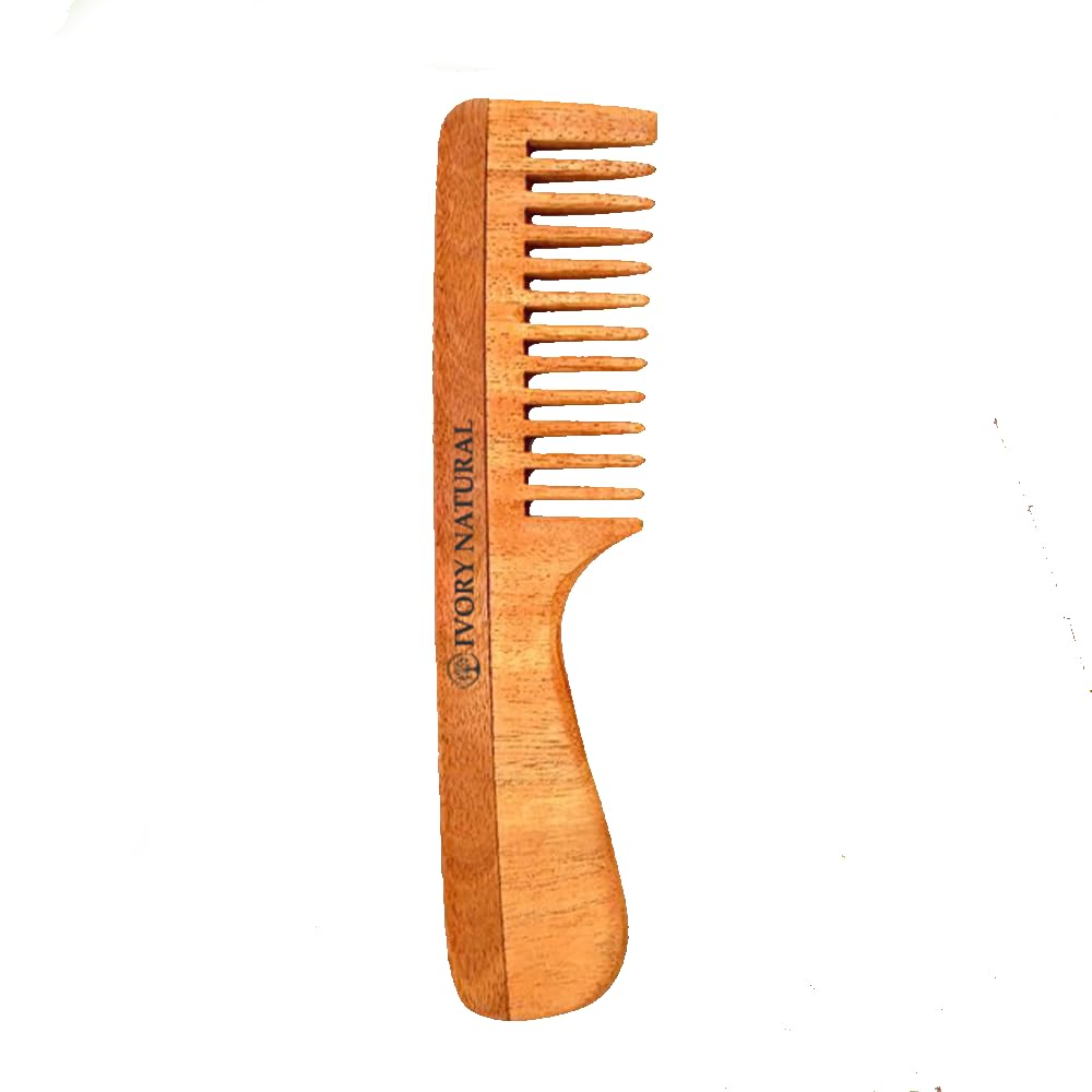 Ivory Natural Handle Kacchi Neem Comb For Gentle Detangling & Scalp Nourishment For Hair | Grocsy