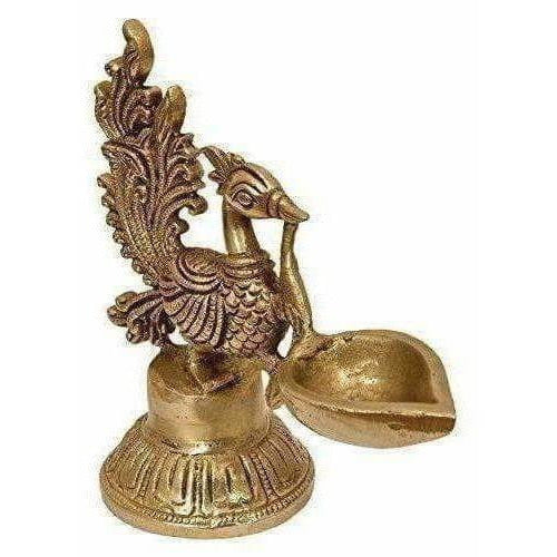 Bird Design Brass Diya Deepak Oil Lamp in Glossy Black Antique Finished Puja Item | Grocsy
