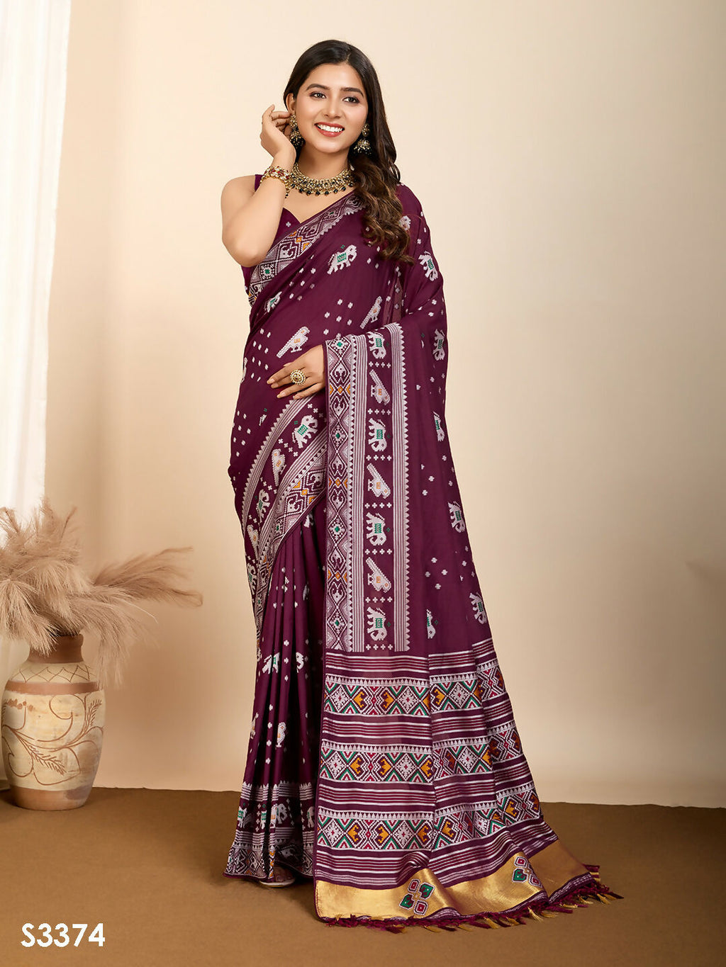 Wine Soft Silk Woven Meenakari Designer Saree - Vedanti | Grocsy