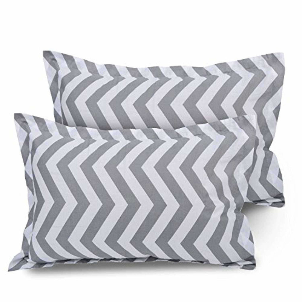 Cotton Double Bedsheet with 2 Pillow Covers - Modern White and Grey | Grocsy