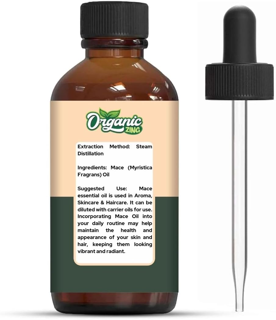 Organic Zing Mace (Myristica Fragrans) Oil | Pure & Natural Essential Oil for Skin Care, Haircare, Aroma & Diffusers | Grocsy