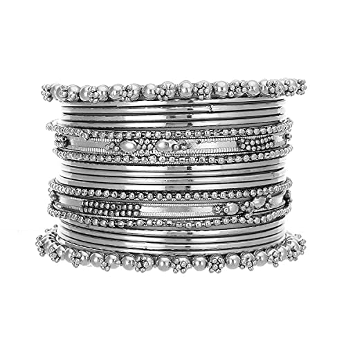 Navratri Ethnic Traditional Silver Oxidized Bangle Set For Women - Wahe Jewels - Swadesiicart