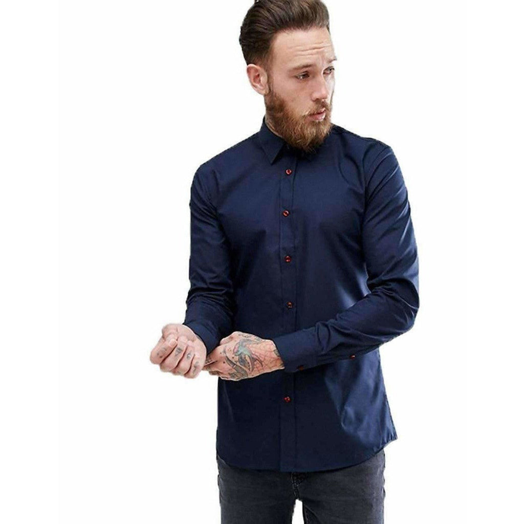 Men's Contrast Button Slim Fit Formal Shirt | Grocsy