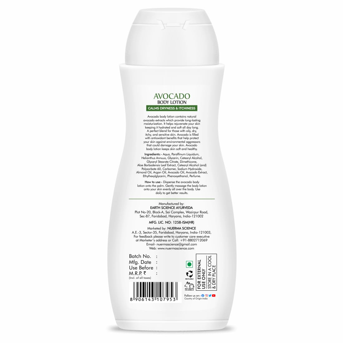 Nuerma Science Avocado Moisturizing Body Lotion for Dry & Sensitive Skin with 24 hr Nourishment | Grocsy