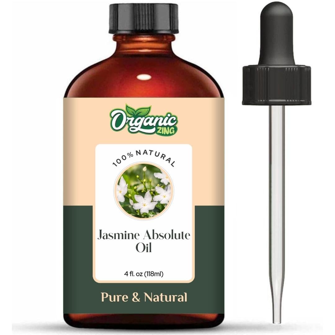 Organic Zing Jasmine Absolute (Jasminum grandiflorum) Oil | Pure & Natural Essential Oil for Skincare, Hair Care, Aroma and Diffusers | Grocsy