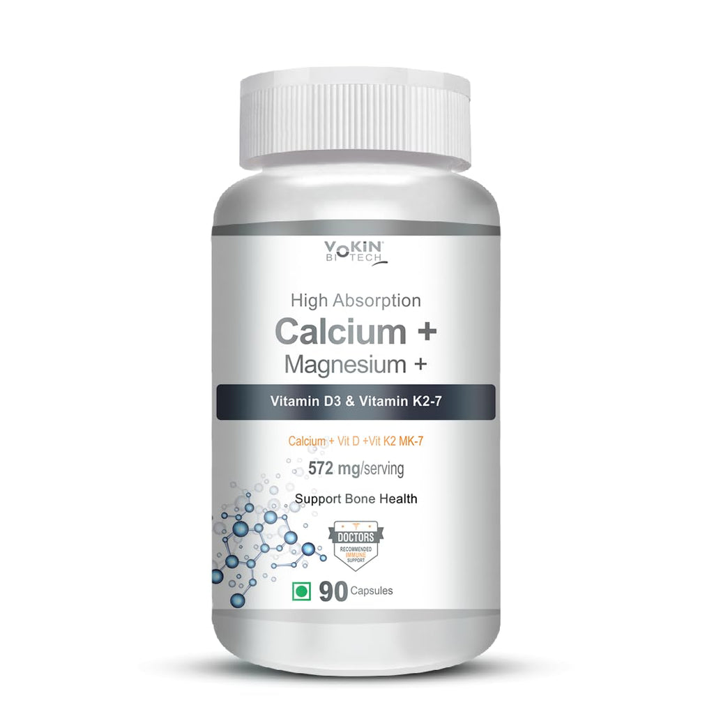 Vokin Biotech Calcium with Magnesium, Vitamin D3 & Vitamin K2- Mk-7 - Support Bone Health- 572mg | Grocsy