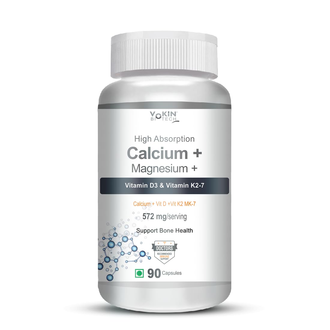 Vokin Biotech Calcium with Magnesium, Vitamin D3 & Vitamin K2- Mk-7 - Support Bone Health- 572mg | Grocsy