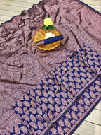 DEIANA'S Beautiful Designer Golden zari Soft Lichi Silk Saree - Blue | Grocsy
