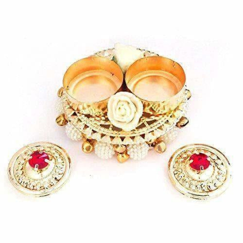 Haldi Kumkum Box Elegant with Lids - Decorated with Flowers - Colored Crystals | Grocsy