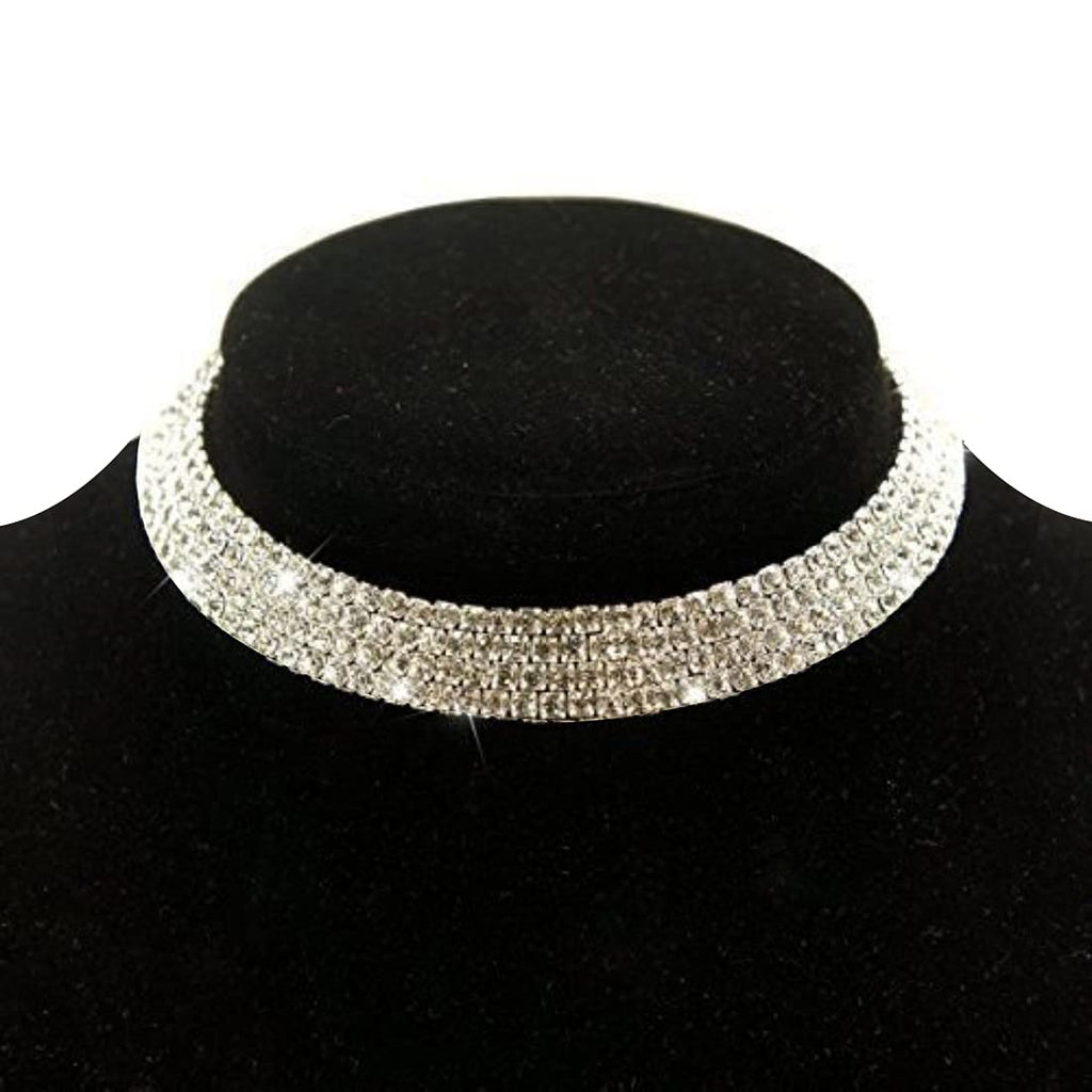 Silver-Toned Alloy Rhinestones Studded Choker Necklace - The Pari | Grocsy