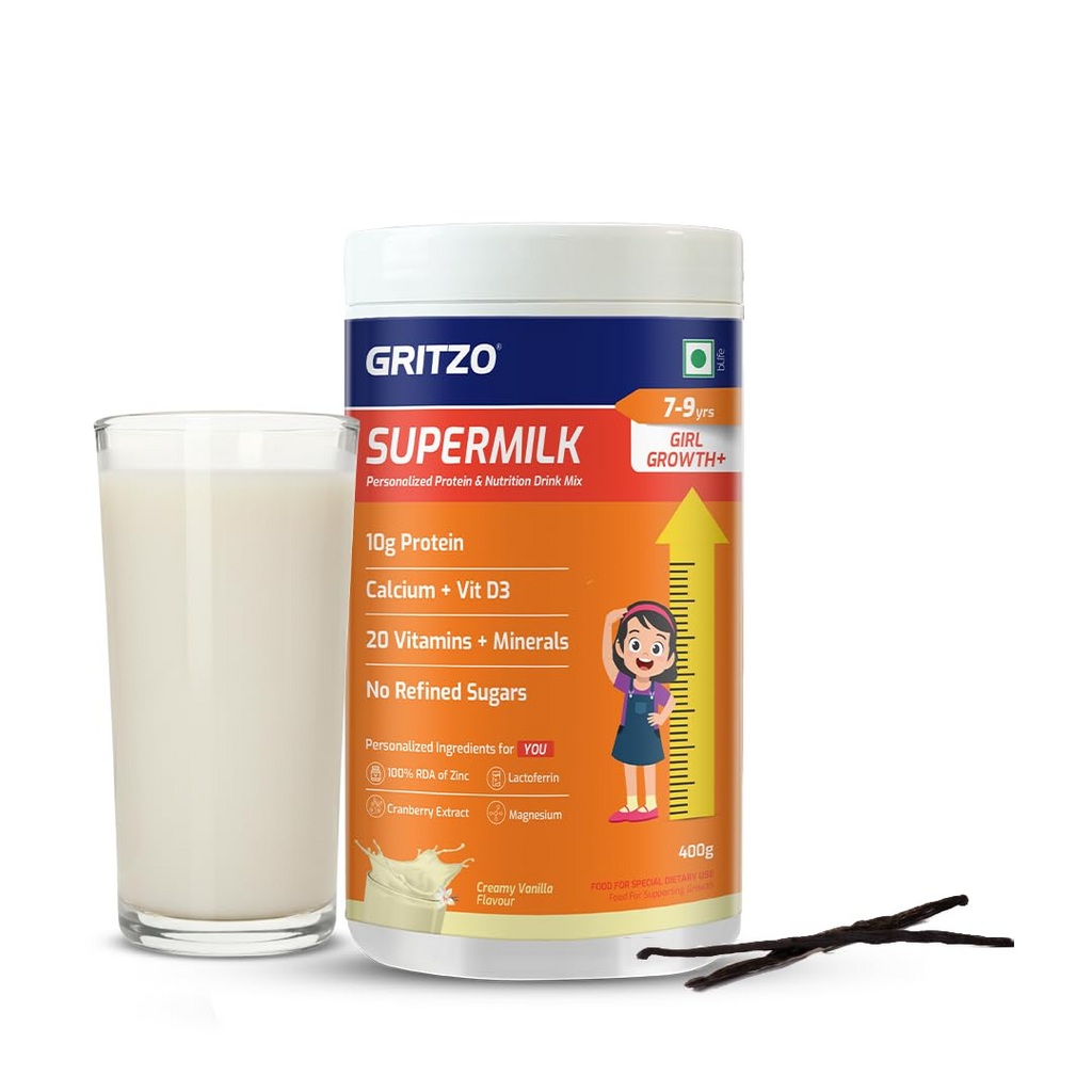 Gritzo SuperMilk Height+ (7-9y Girls), 10g Protein (Creamy Vanilla) | Grocsy