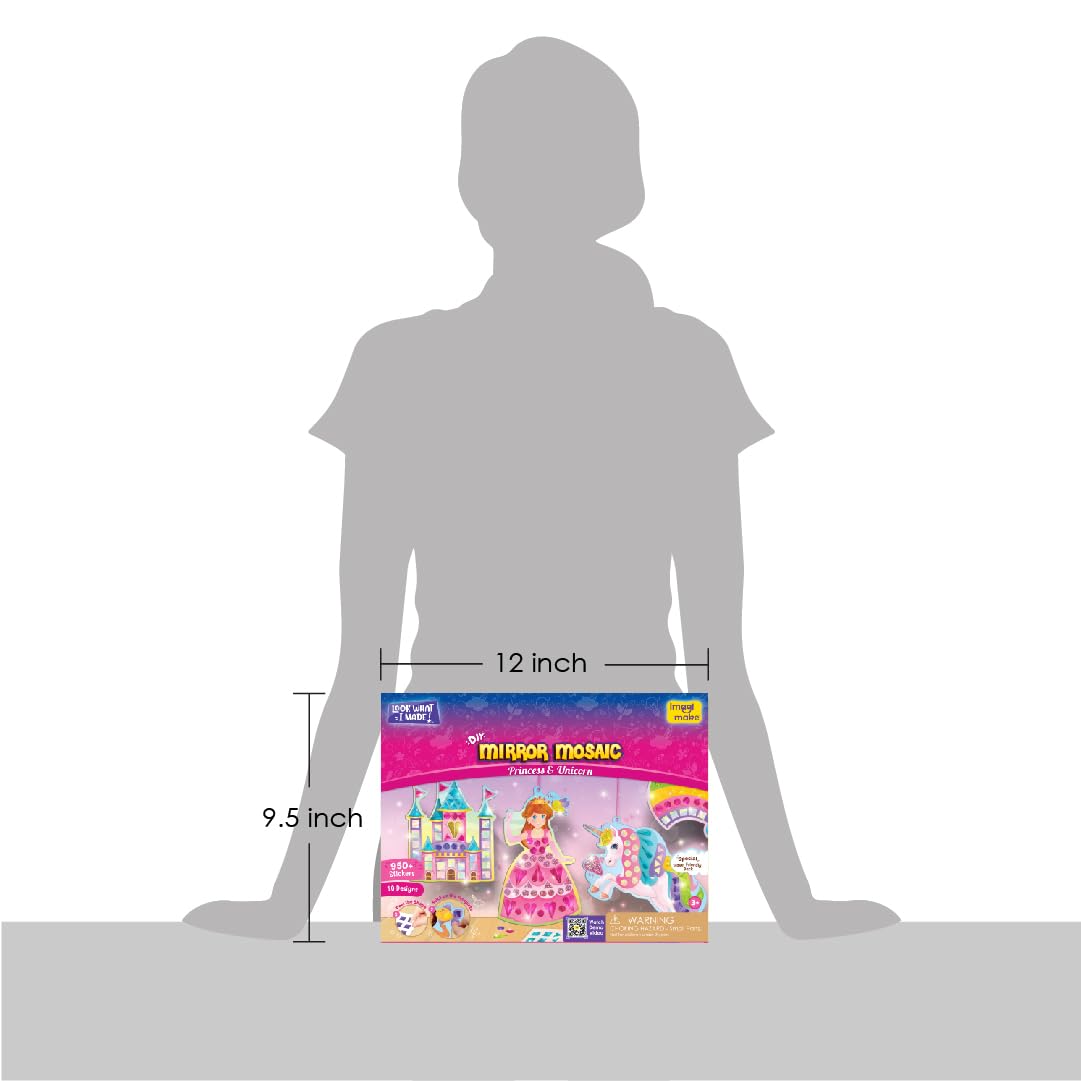 Imagimake Mirror Mosaic Princess & Unicorn Kids Art Set | DIY Craft Kit | Foil Stickers for Kids | Birthday Gift for Girls and Boys Ages 3,4,5,6,7,8 | 3 Year Old Girl Gifts | Grocsy