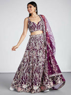 House of Panchhi Burgundy Net Sequins And Thread Embroidery Lehenga Choli & Dupatta | Grocsy