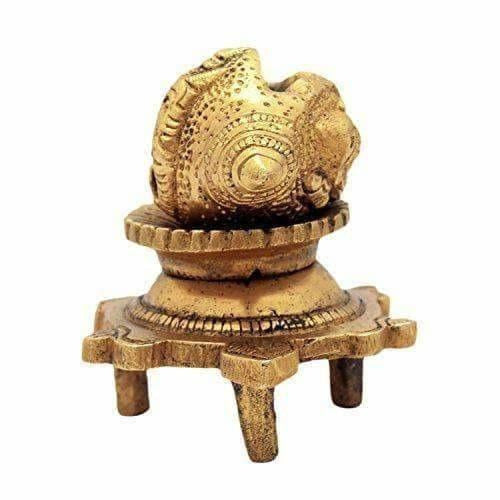 Brass Vishnu Shankh Conch Shell For Puja With Vastu/ Fengshui Tortoise For Home Decor | Grocsy