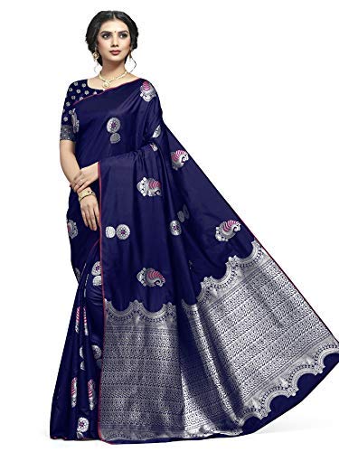 Shiv Textiles Women's Dark Blue Jacquard Art Silk Saree | Grocsy