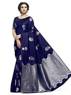Shiv Textiles Women's Dark Blue Jacquard Art Silk Saree | Grocsy