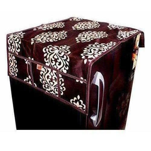 Floral Design Fridge Top Cover with 6 Utility Pockets - Brown Color | Grocsy