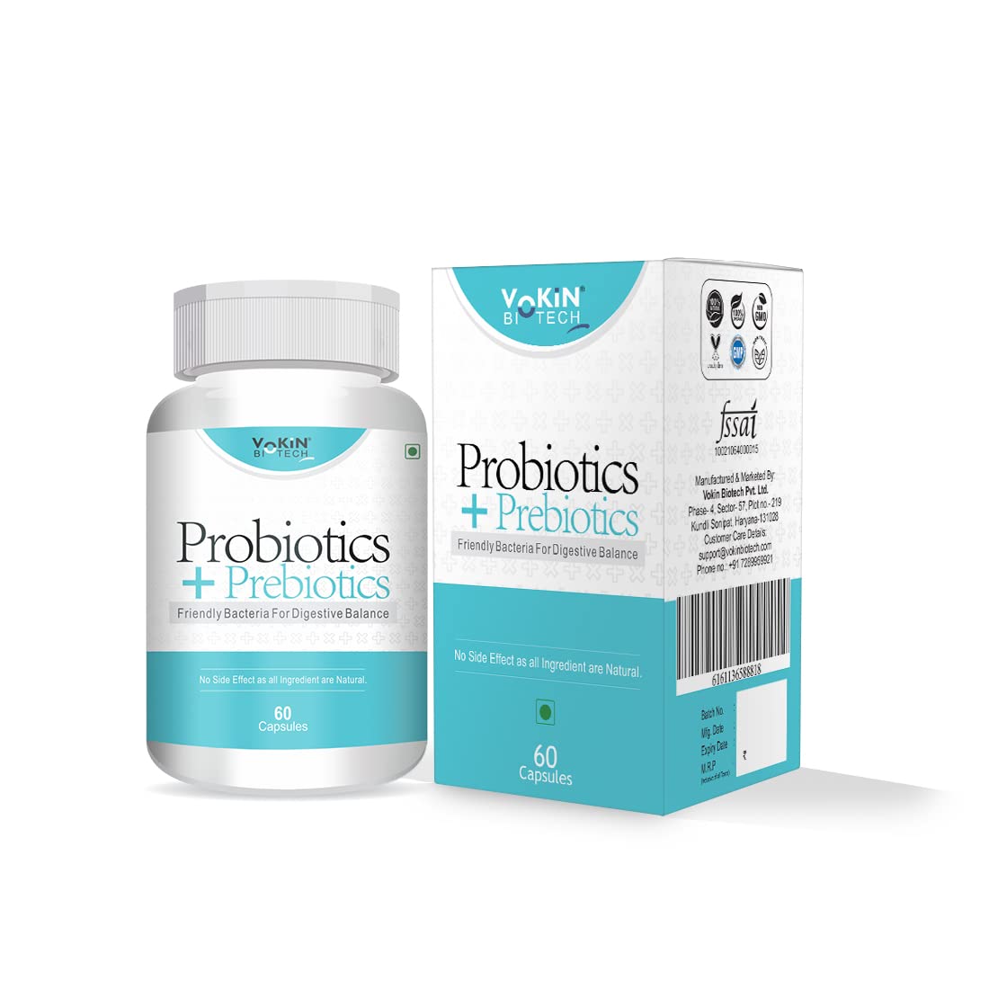 Vokin Biotech Probiotics+ Prebiotics Supplement 50 Billion Cfu For Women & Men With Prebiotics 150 mg | Probiotic Capsules For Digestion Support, Gut Health And Immunity | Grocsy