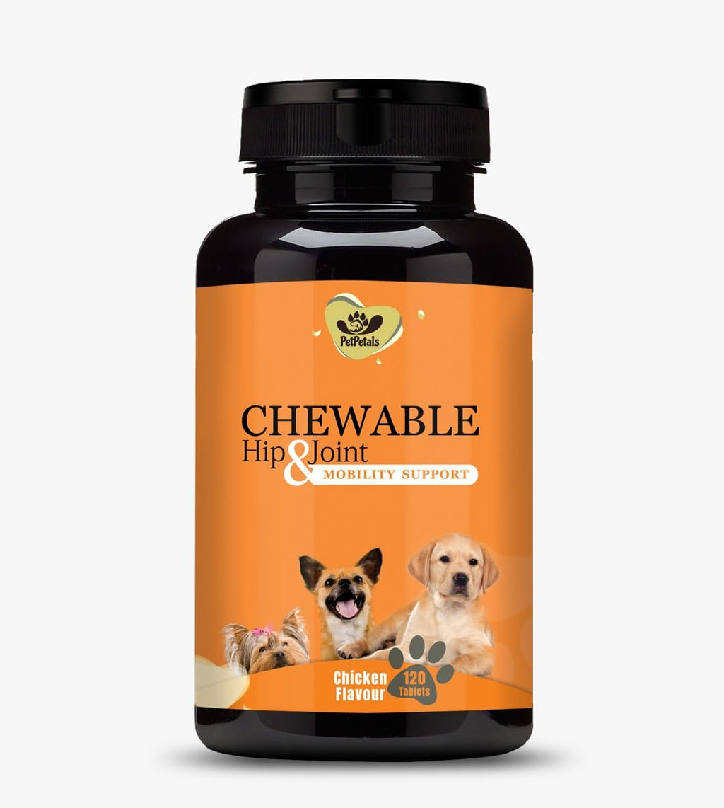 PetPetals Chewable Hip & Joint Chicken Flavor Dog Tablets for Skin & Digestive System Pet Health Supplements | Grocsy