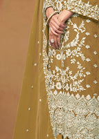 Monjolika Fashion Olive Colour Embroidered Soft Organza Straight Suit With Dupatta | Grocsy