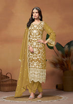 Monjolika Fashion Olive Colour Embroidered Soft Organza Straight Suit With Dupatta | Grocsy