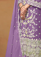 Monjolika Fashion Lavender Colour Embroidered Soft Organza Straight Suit With Dupatta | Grocsy