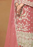 Monjolika Fashion Dark Mauve Colour Embroidered Soft Organza Straight Suit With Dupatta | Grocsy