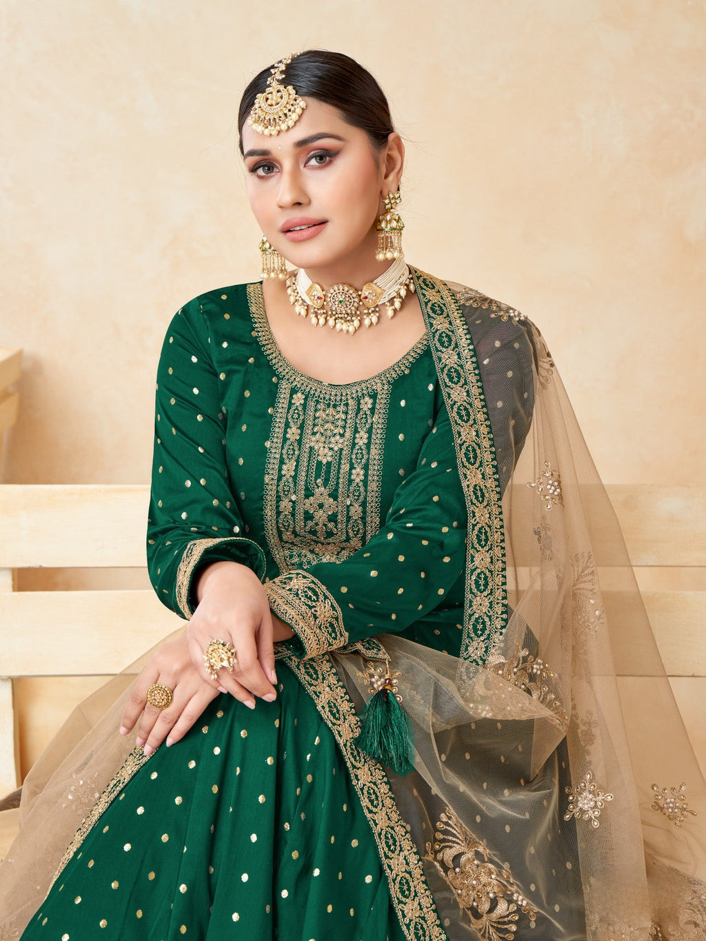 Anaita Green Embroidered Tapeta Silk Anarkali Suit | Grocsy