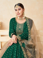 Anaita Green Embroidered Tapeta Silk Anarkali Suit | Grocsy