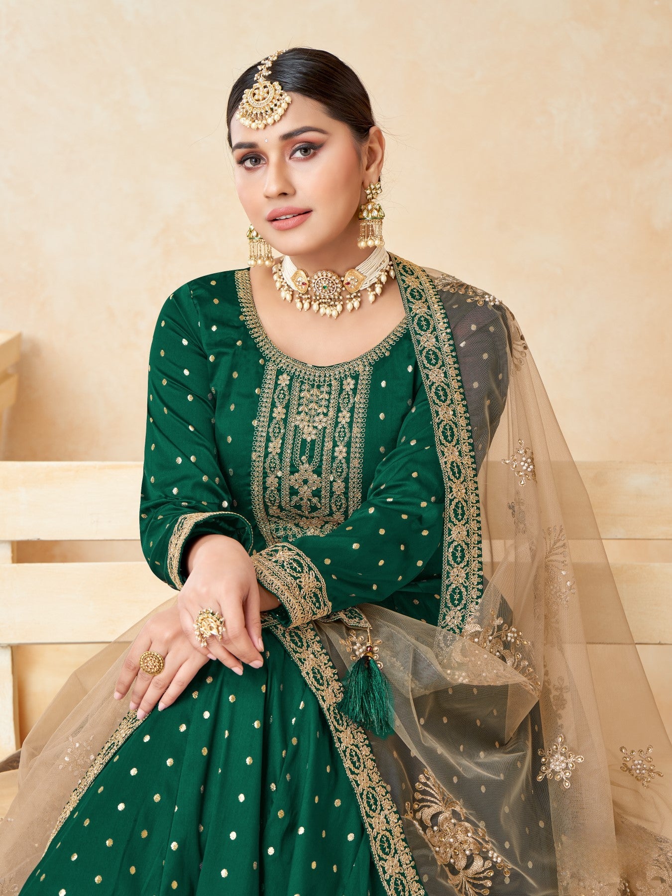 Anaita Green Embroidered Tapeta Silk Anarkali Suit | Grocsy