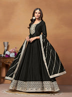 Monjolika Fashion Black Colour Art Silk Designer Anarkali Dress | Grocsy