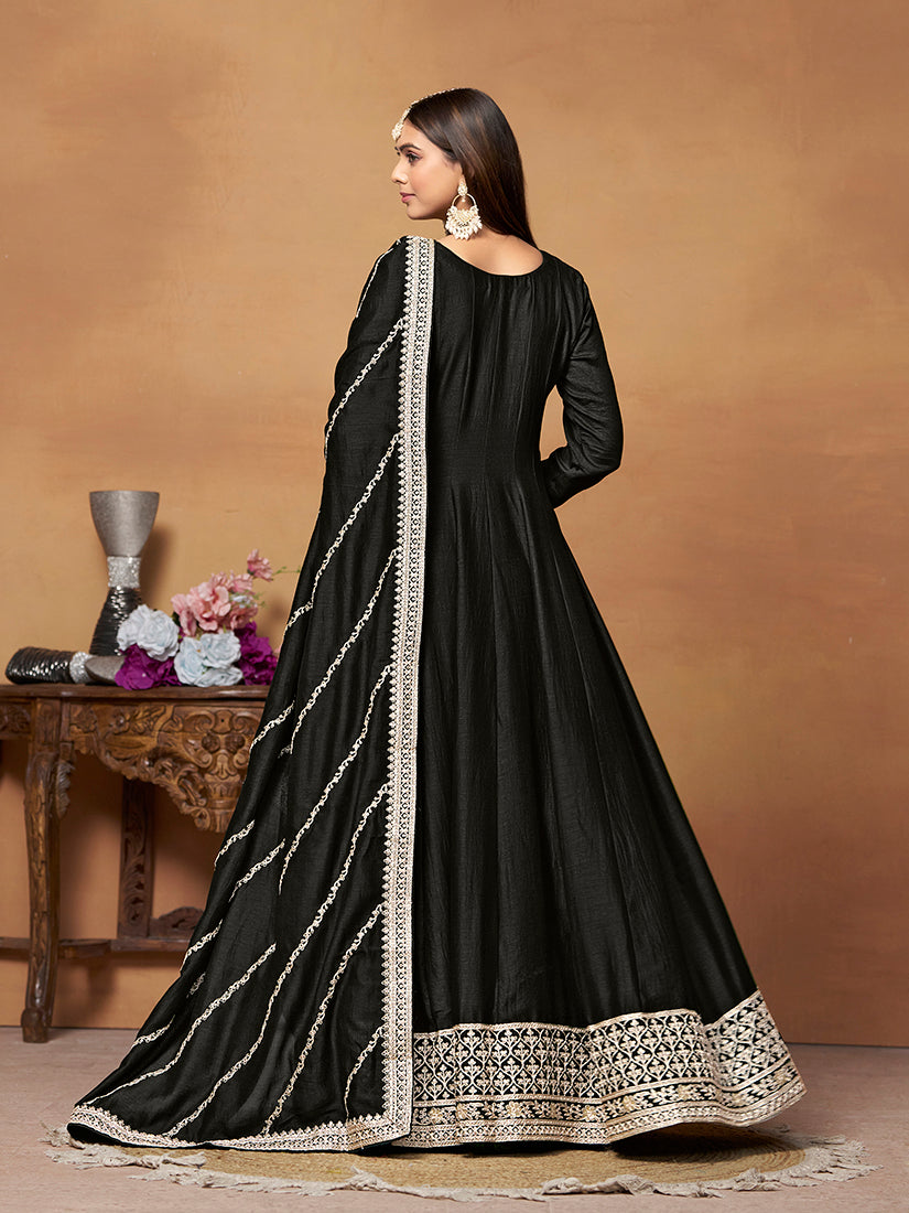 Monjolika Fashion Black Colour Art Silk Designer Anarkali Dress | Grocsy