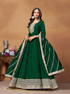 Monjolika Fashion Green Colour Art Silk Designer Anarkali Dress | Grocsy
