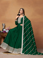Monjolika Fashion Green Colour Art Silk Designer Anarkali Dress | Grocsy