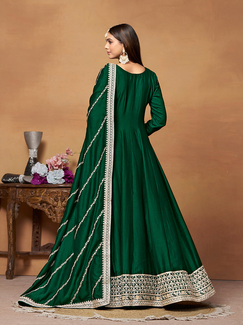 Monjolika Fashion Green Colour Art Silk Designer Anarkali Dress | Grocsy