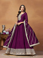 Monjolika Fashion Purple Colour Art Silk Designer Anarkali Dress | Grocsy