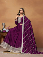Monjolika Fashion Purple Colour Art Silk Designer Anarkali Dress | Grocsy