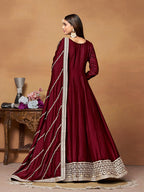 Monjolika Fashion Wine Colour Art Silk Designer Anarkali Dress | Grocsy