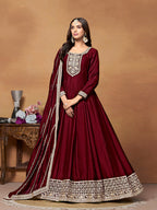 Monjolika Fashion Wine Colour Art Silk Designer Anarkali Dress | Grocsy