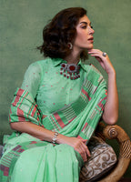 Monjolika Fashion Light Green Colour Cotton Handloom Lightwear Saree For Women | Grocsy
