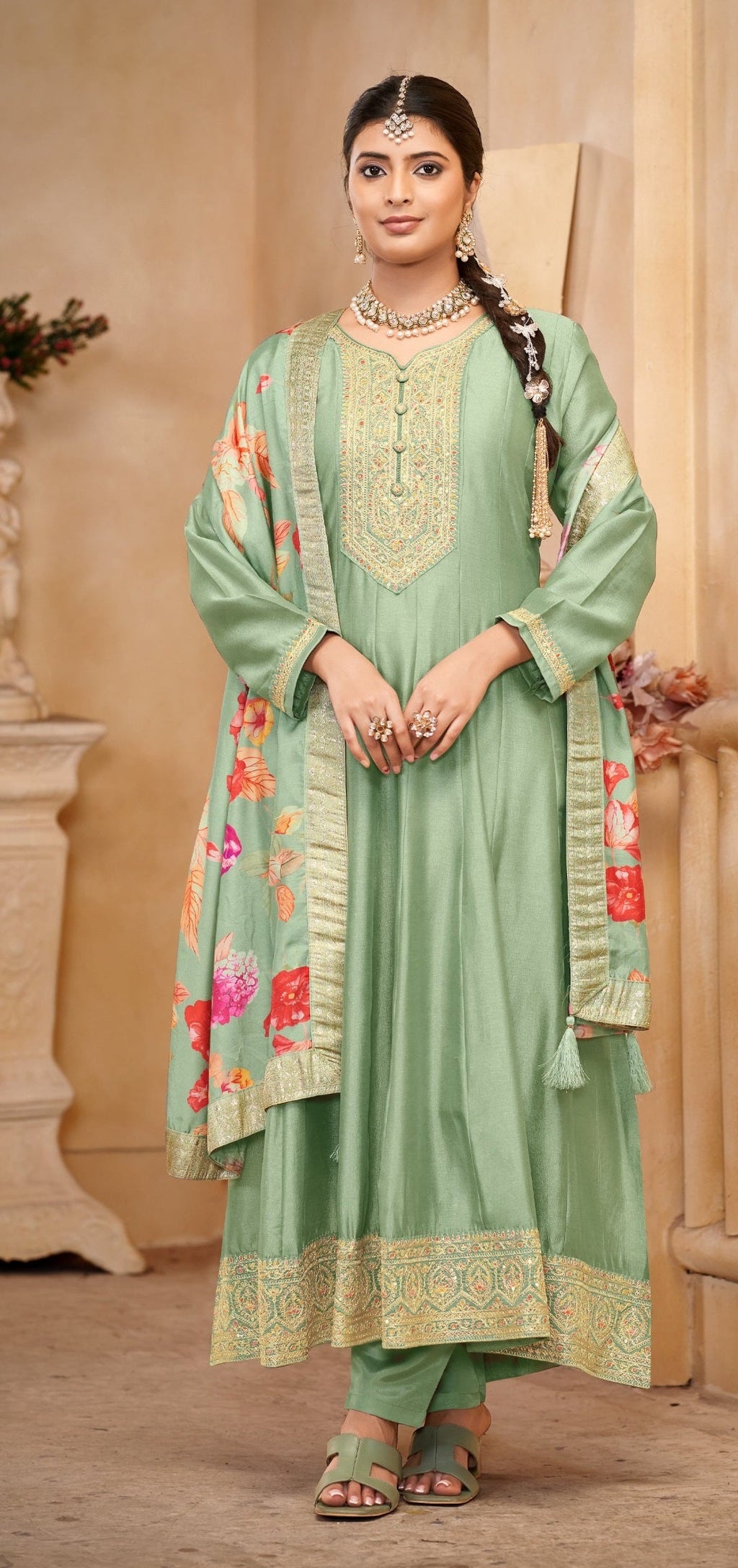 Anaita Light Green Vichitra Silk Sequence Embroidered Salwar Suit | Grocsy
