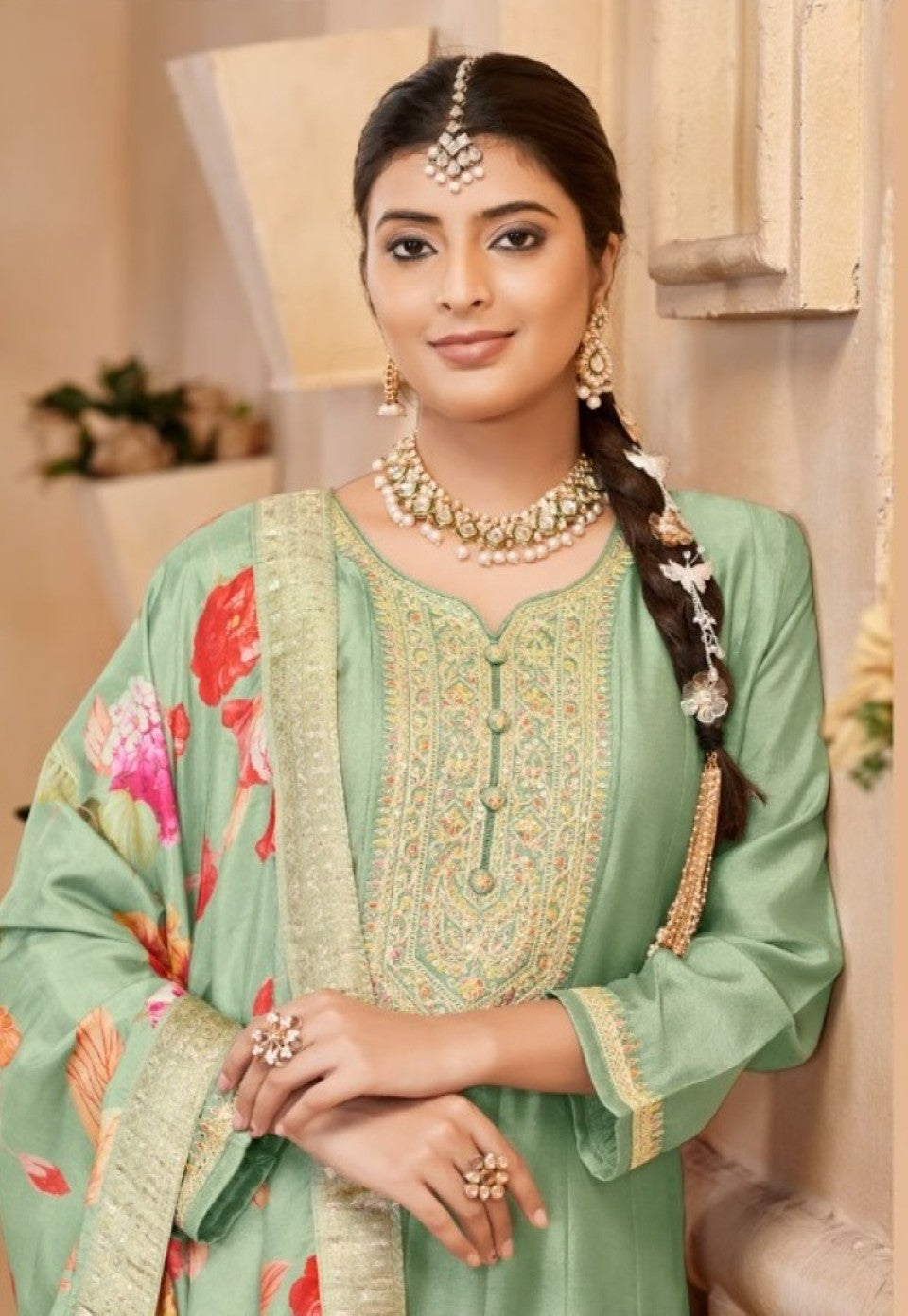 Anaita Light Green Vichitra Silk Sequence Embroidered Salwar Suit | Grocsy